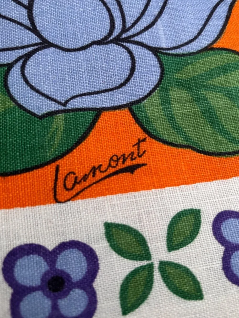 Vintage Irish Pure Linen Tea Towel Floral Design By Lamont Orange & Blue Fast Co